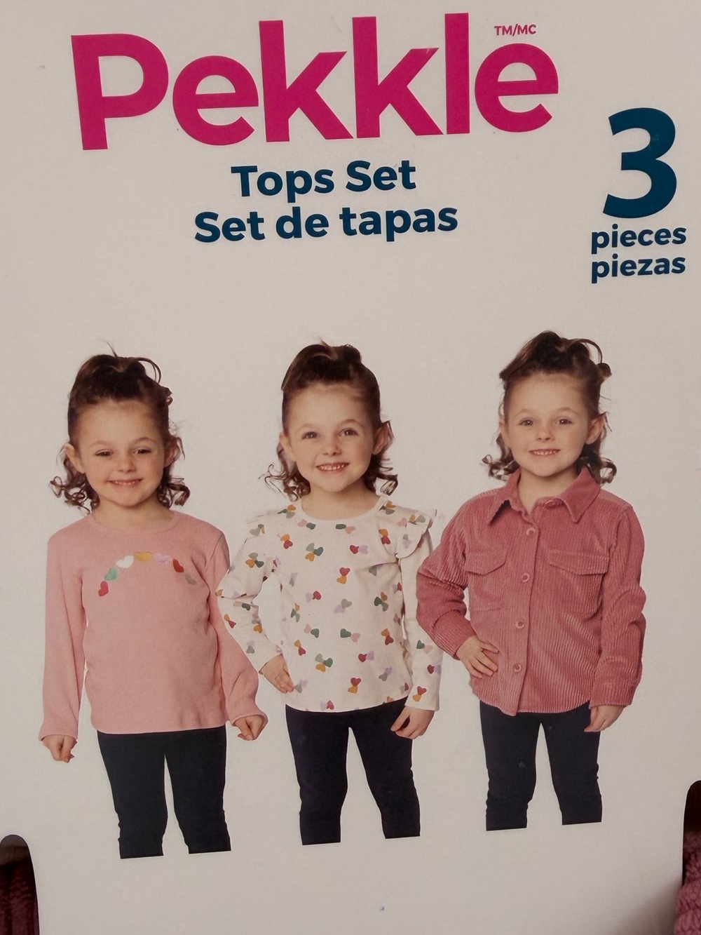 Pekkle Girls' 3-Piece Pink & White Tops Set